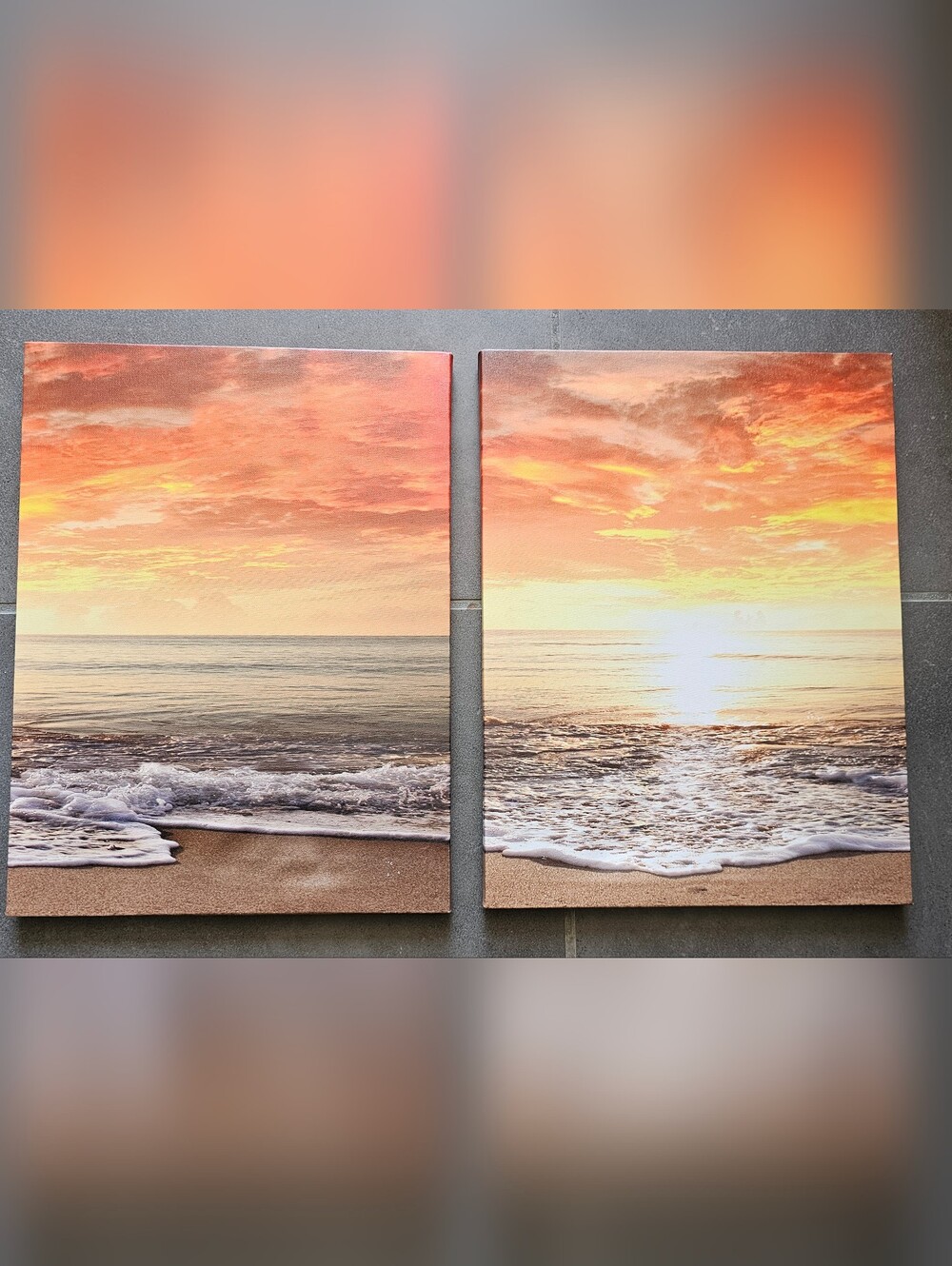 Sunset Shore Diptych Canvas Wall Art - Orange Beach Scene 11"x15